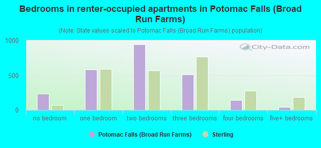Bedrooms in renter-occupied apartments in Potomac Falls (Broad Run Farms)