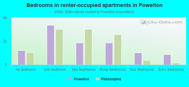 Bedrooms in renter-occupied apartments in Powelton