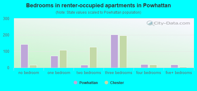 Bedrooms in renter-occupied apartments in Powhattan