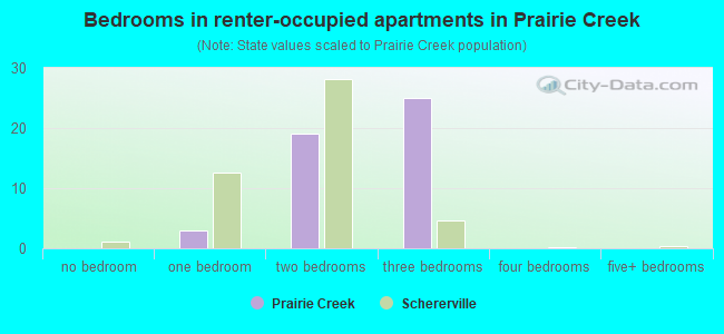 Bedrooms in renter-occupied apartments in Prairie Creek