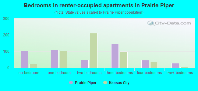 Bedrooms in renter-occupied apartments in Prairie Piper