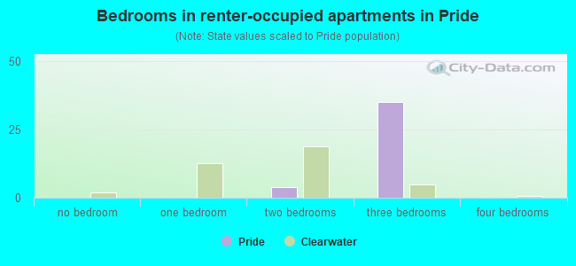 Bedrooms in renter-occupied apartments in Pride