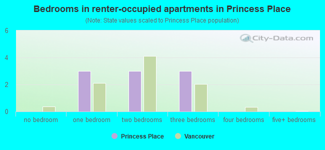 Bedrooms in renter-occupied apartments in Princess Place
