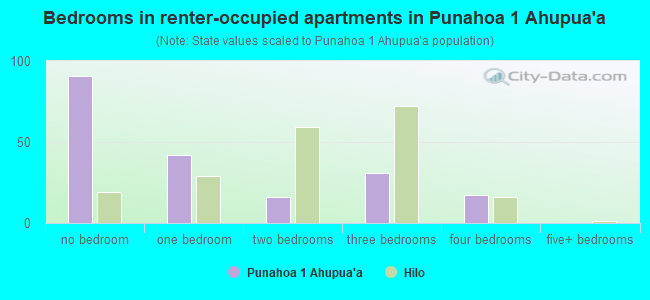 Bedrooms in renter-occupied apartments in Punahoa 1 Ahupua`a