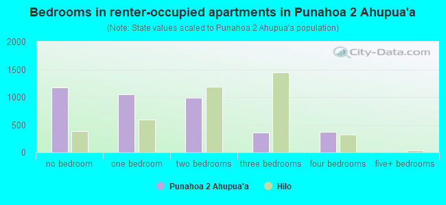 Bedrooms in renter-occupied apartments in Punahoa 2 Ahupua`a