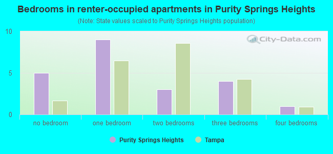 Bedrooms in renter-occupied apartments in Purity Springs Heights