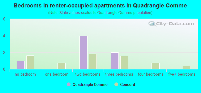 Bedrooms in renter-occupied apartments in Quadrangle Comme