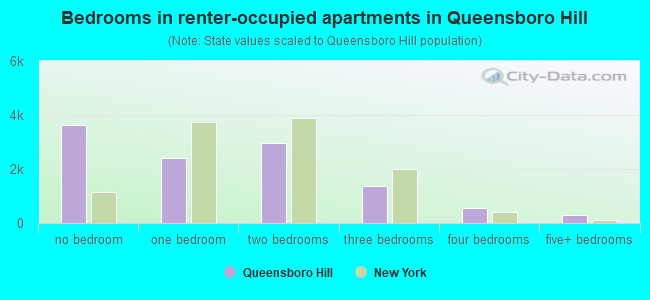 Bedrooms in renter-occupied apartments in Queensboro Hill
