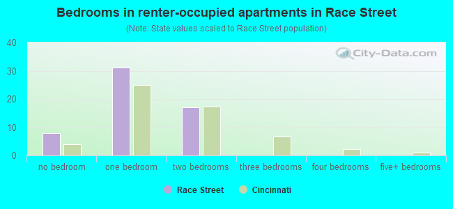 Bedrooms in renter-occupied apartments in Race Street