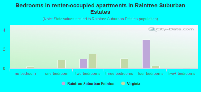 Bedrooms in renter-occupied apartments in Raintree Suburban Estates