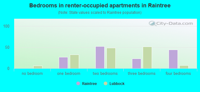 Bedrooms in renter-occupied apartments in Raintree