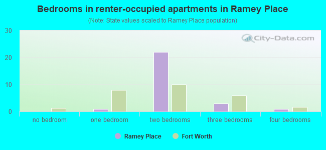 Bedrooms in renter-occupied apartments in Ramey Place