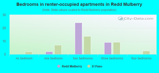 Bedrooms in renter-occupied apartments in Redd Mulberry