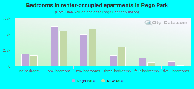 Bedrooms in renter-occupied apartments in Rego Park