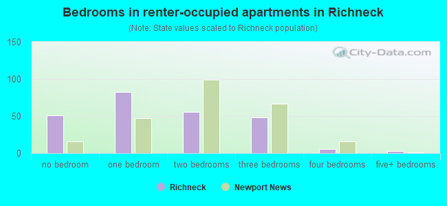 Bedrooms in renter-occupied apartments in Richneck