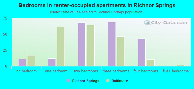 Bedrooms in renter-occupied apartments in Richnor Springs