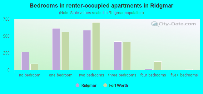 Bedrooms in renter-occupied apartments in Ridgmar