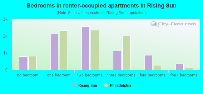 Bedrooms in renter-occupied apartments in Rising Sun