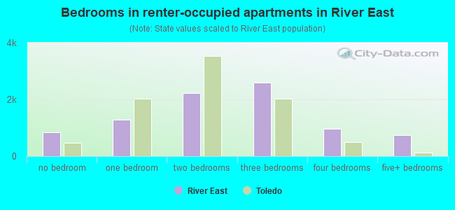 Bedrooms in renter-occupied apartments in River East