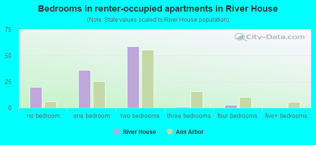 Bedrooms in renter-occupied apartments in River House