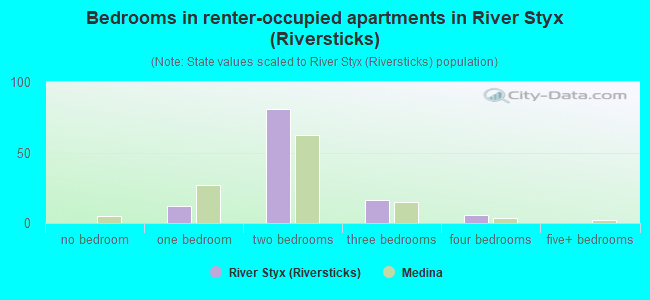 Bedrooms in renter-occupied apartments in River Styx (Riversticks)