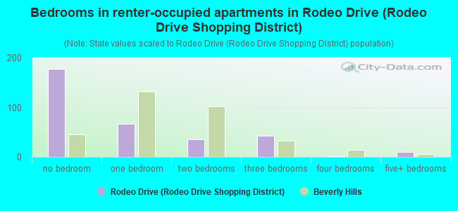 Bedrooms in renter-occupied apartments in Rodeo Drive (Rodeo Drive Shopping District)