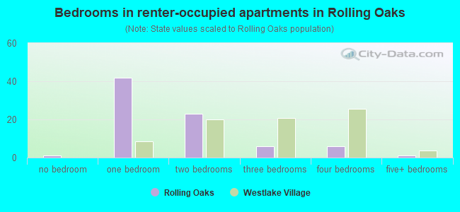 Bedrooms in renter-occupied apartments in Rolling Oaks