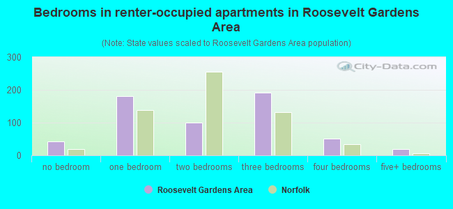 Bedrooms in renter-occupied apartments in Roosevelt Gardens Area
