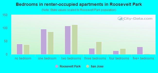 Bedrooms in renter-occupied apartments in Roosevelt Park