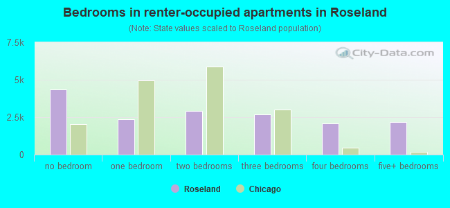 Bedrooms in renter-occupied apartments in Roseland