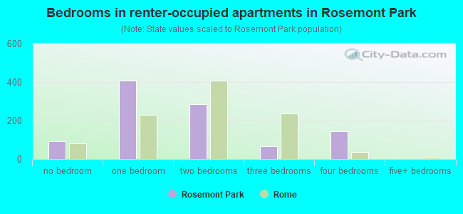 Bedrooms in renter-occupied apartments in Rosemont Park