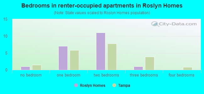 Bedrooms in renter-occupied apartments in Roslyn Homes