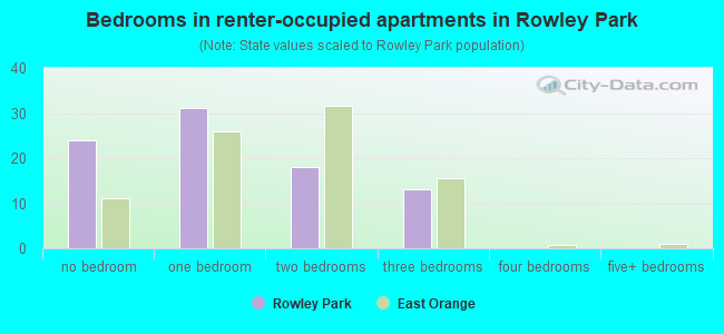 Bedrooms in renter-occupied apartments in Rowley Park