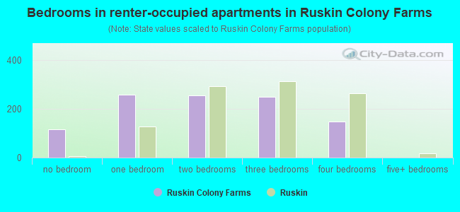 Bedrooms in renter-occupied apartments in Ruskin Colony Farms