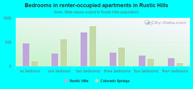 Bedrooms in renter-occupied apartments in Rustic Hills