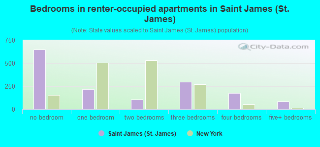 Bedrooms in renter-occupied apartments in Saint James (St. James)