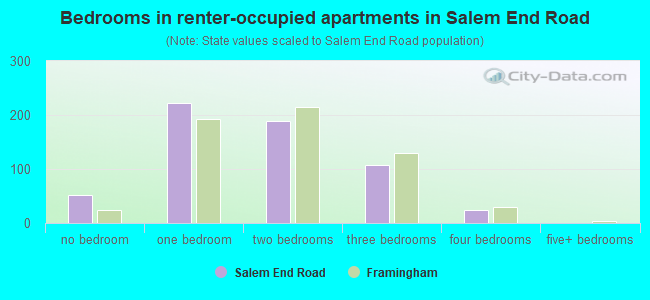 Bedrooms in renter-occupied apartments in Salem End Road