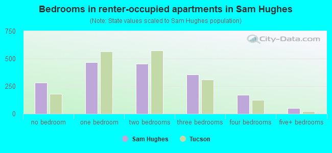 Bedrooms in renter-occupied apartments in Sam Hughes