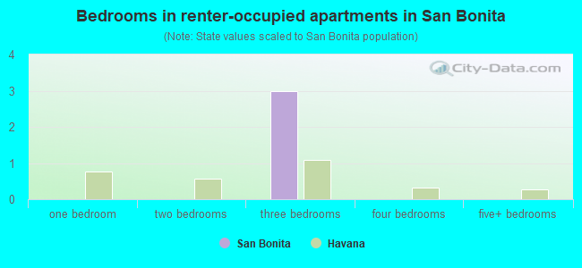 Bedrooms in renter-occupied apartments in San Bonita