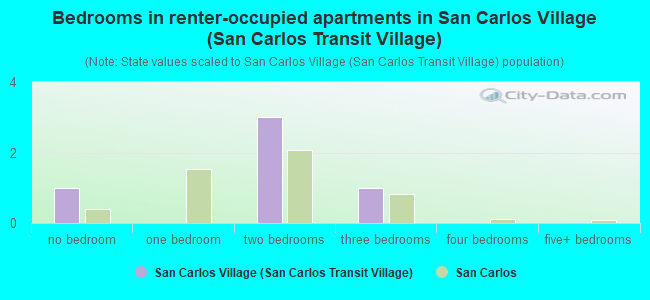 Bedrooms in renter-occupied apartments in San Carlos Village (San Carlos Transit Village)
