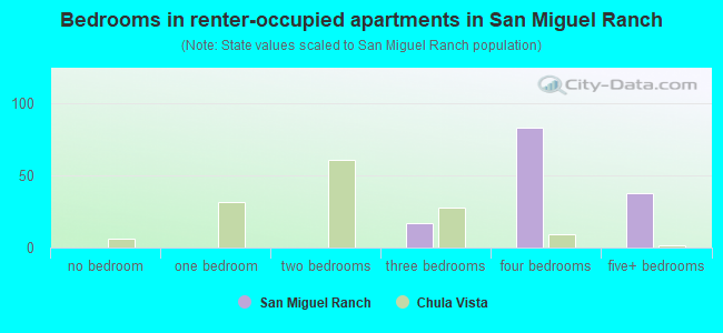 Bedrooms in renter-occupied apartments in San Miguel Ranch