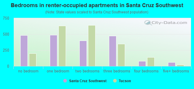 Bedrooms in renter-occupied apartments in Santa Cruz Southwest