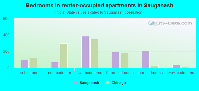 Bedrooms in renter-occupied apartments in Sauganash