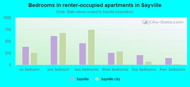 Bedrooms in renter-occupied apartments in Sayville