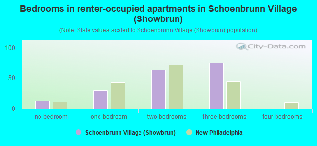 Bedrooms in renter-occupied apartments in Schoenbrunn Village (Showbrun)