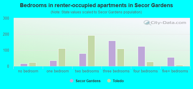 Bedrooms in renter-occupied apartments in Secor Gardens