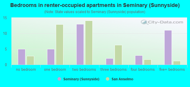 Bedrooms in renter-occupied apartments in Seminary (Sunnyside)