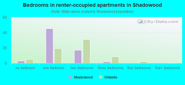 Bedrooms in renter-occupied apartments in Shadowood