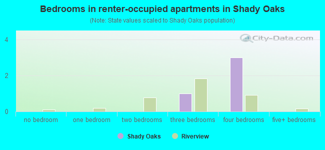 Bedrooms in renter-occupied apartments in Shady Oaks