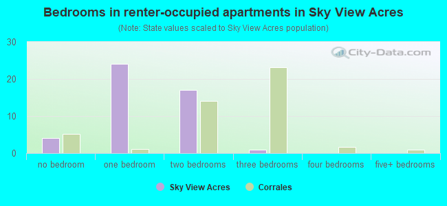 Bedrooms in renter-occupied apartments in Sky View Acres